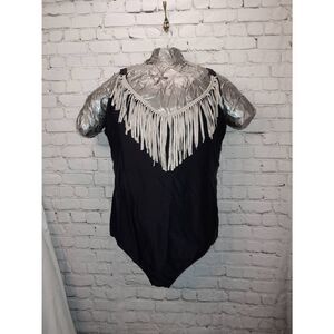 Swimsuits For All (S4A) Women's PLUS Size 24 Black Grey/Silver Fringe One Piece